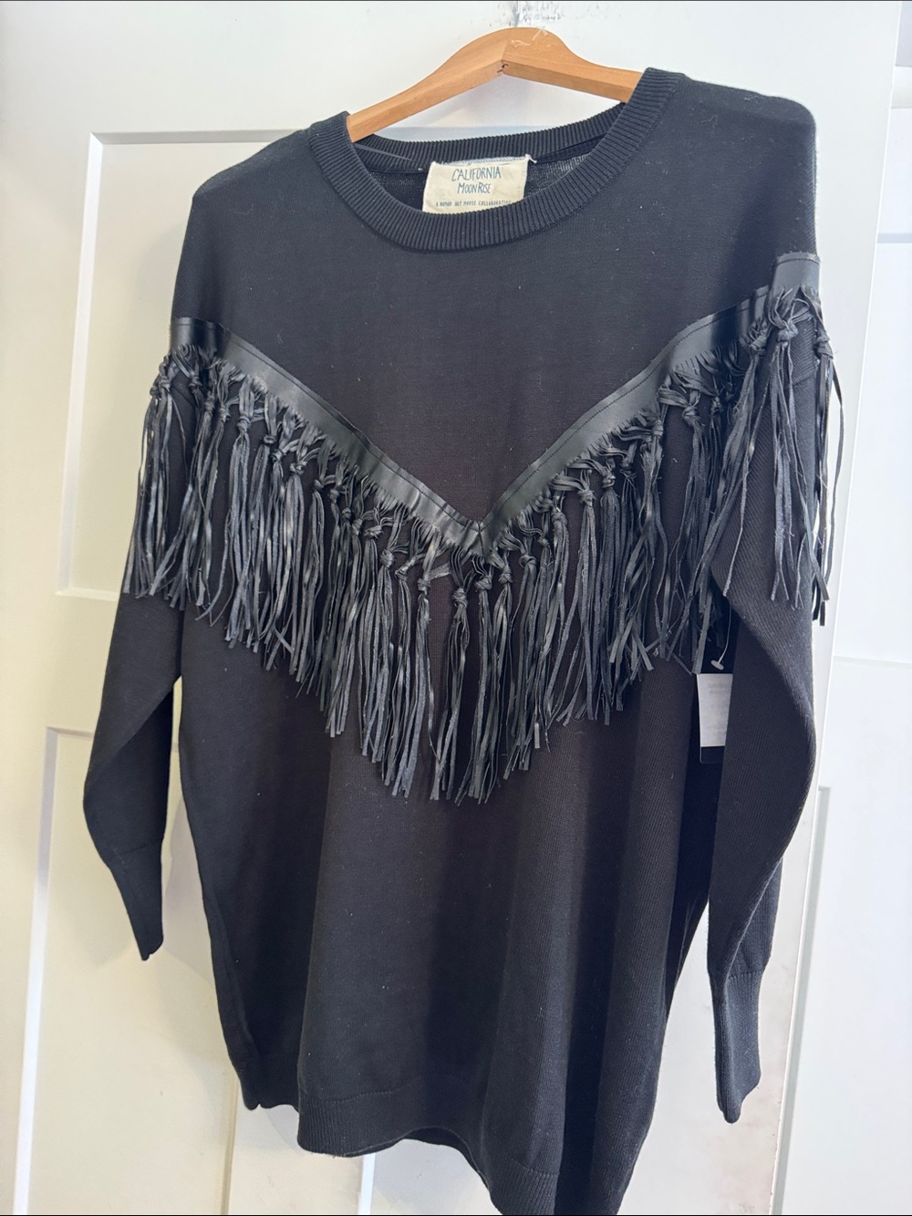 Black Fringe Crewneck Sweater